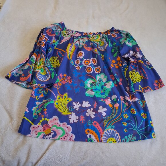 Sara Campbell NWT Women's Size XL Blue Liberty Garden Print Peasant Top - Picture 4 of 13